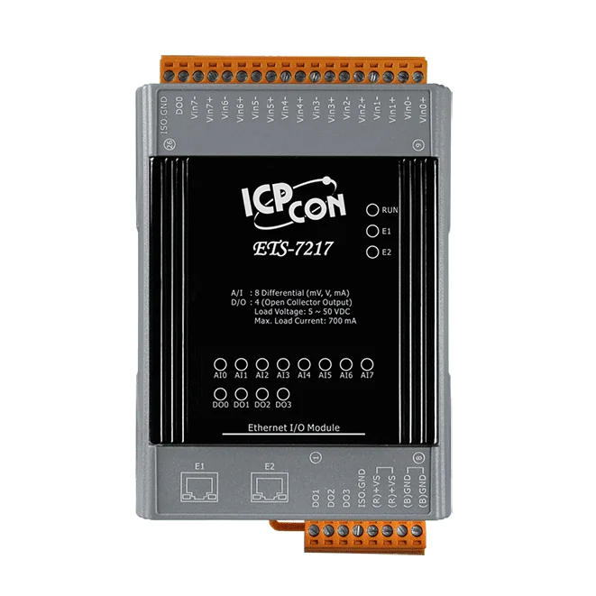 ETS-7217 Ethernet I/O Module with 2-port Switch, 8-ch AI and 4-ch DO
