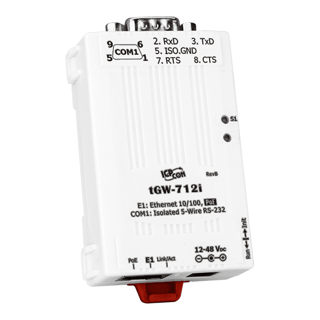 tGW-712i Modbus TCP to RTU/ASCII Gateway with PoE and 1-port Isolated RS-232