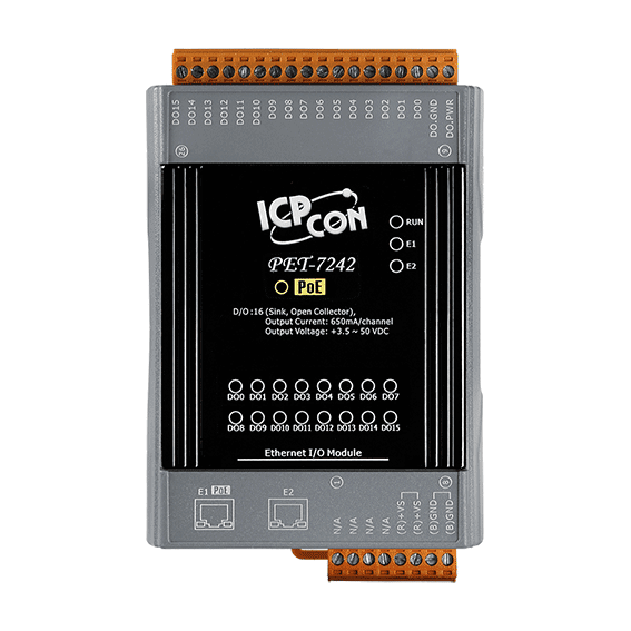 PET-7242 PoE I/O Module, 16-ch Sink-type Digital Output with 2-port Switch