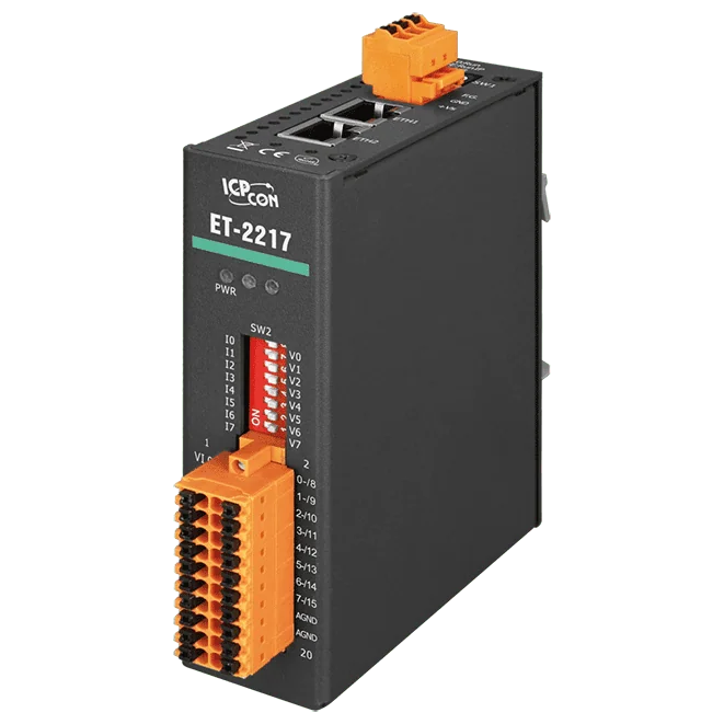 ET-2217 Ethernet I/O Module with 2-Port Switch, 8/16-ch Analog Input