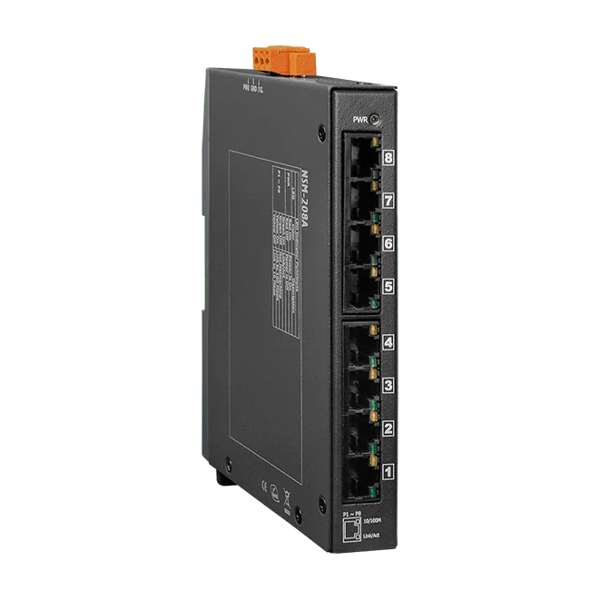 NSM-208A Unmanaged 8-Port Industrial 10/100 Mbps Ethernet Switch, Metal Case