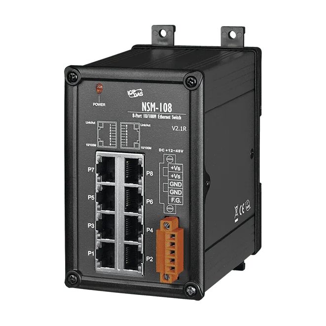 NSM-108 Unmanaged 8-Port Industrial Ethernet Switch, 10/100Base-TX
