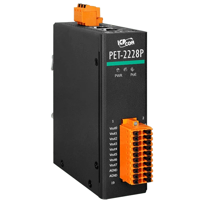 PET-2228P PoE Ethernet I/O Module, 8-ch 16-bit Analog Output