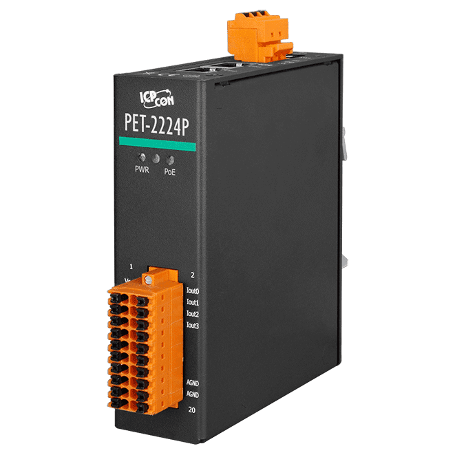 PET-2224P PoE Ethernet I/O Module, 4-ch 16-bit Analog Output