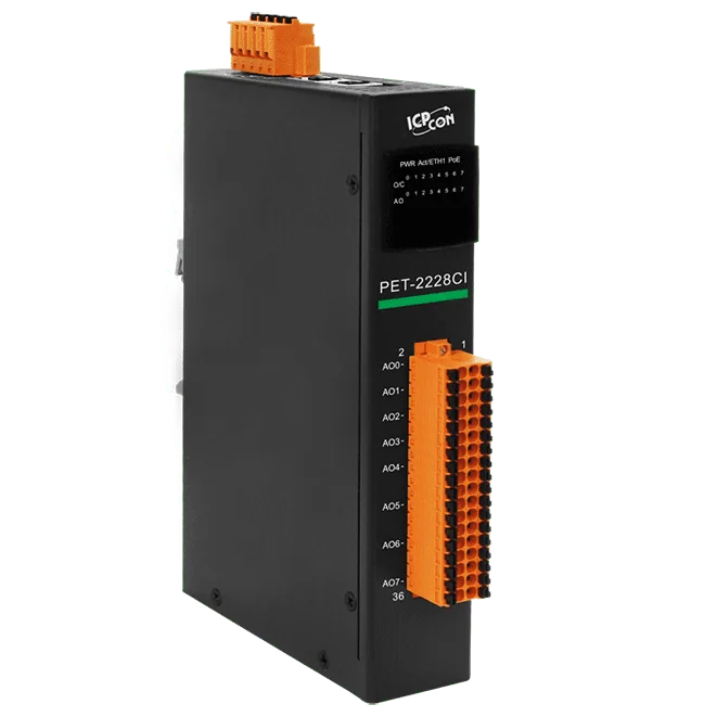 PET-2228CI PoE I/O Module, 8-ch Analog Output with 2-port Ethernet Switch