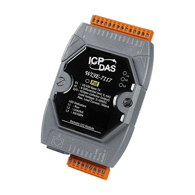 WISE-7117 Intelligent I/O Module, 8-ch AI, 4-ch DO and PoE