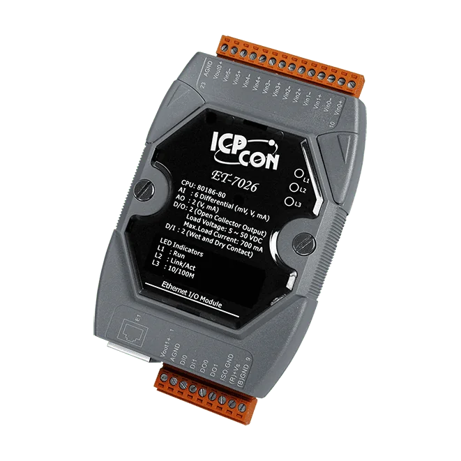ET-7026 Ethernet I/O Module, 6-ch AI, 2-ch AO, 2-ch DI, 2-ch DO