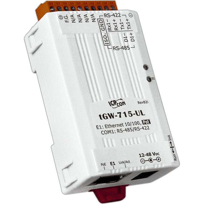 tGW-715-UL Modbus TCP to RTU/ASCII Gateway with PoE, 1-port RS-422/485