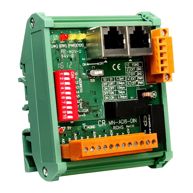 MN-AD8-DIN Motionnet 8-ch Analog Input Module, +/- 10 V, 16-bit