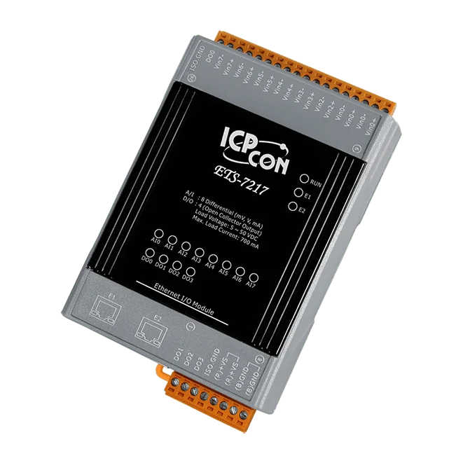 ETS-7217 Ethernet I/O Module with 2-port Switch, 8-ch AI and 4-ch DO