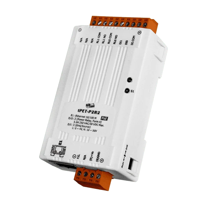 tPET-P2R2 PoE Ethernet I/O Module, 2-ch Wet DI and 2-ch Power Relay