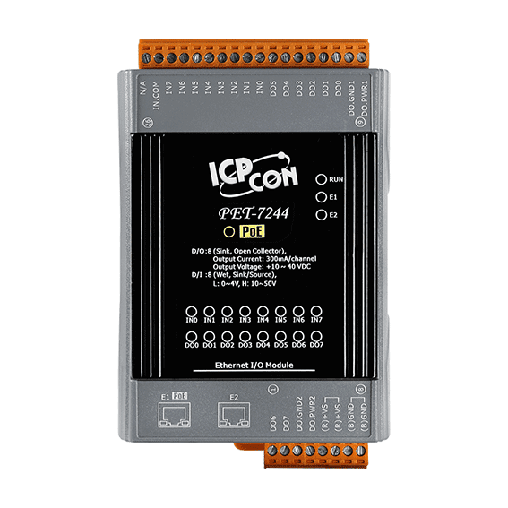 PET-7244 PoE Ethernet I/O Module, 8-ch DI/Counter and 8-ch DO