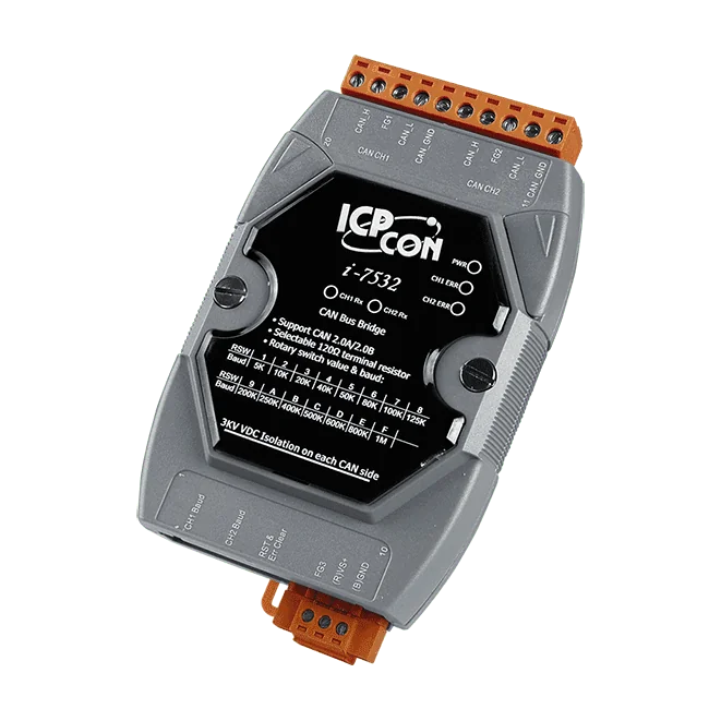 I-7532-G 2-Channel CAN Bus Isolated Bridge, 5 k to 1 M bps