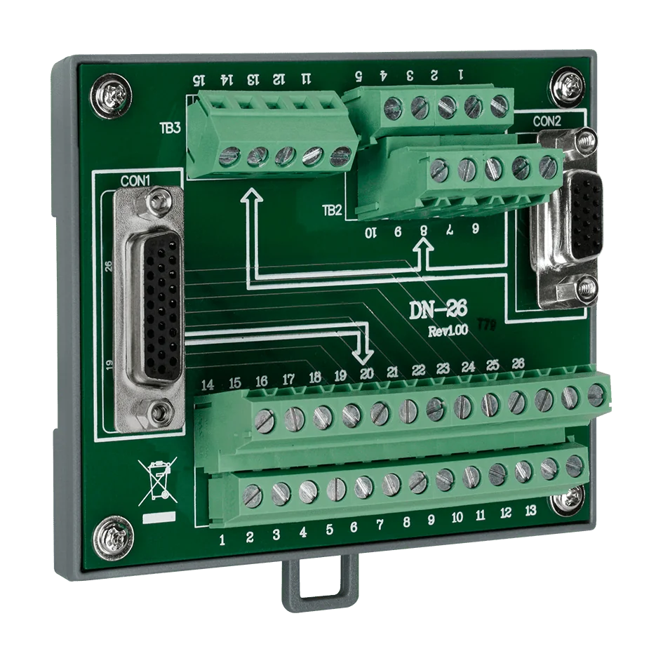 DN-26 HD D-Sub26/D-Sub15 Screw Terminal Board, DIN-rail Mounting