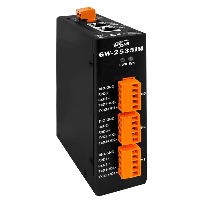 GW-2535iM Modbus TCP to RTU/ASCII Cybersecurity Gateway, 3x RS-422/485
