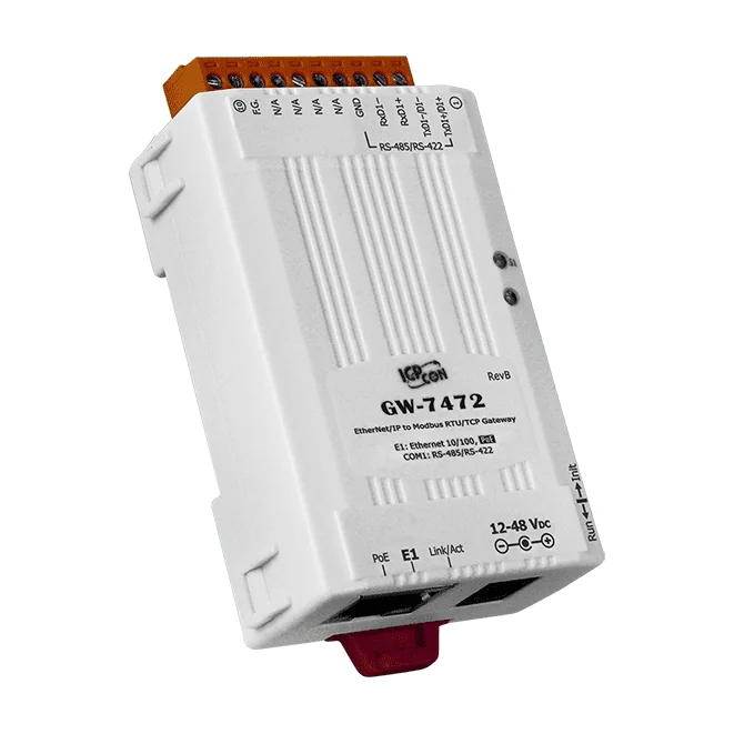 GW-7472 EtherNet/IP to Modbus RTU/TCP Gateway, PoE, 1x RS-422/485