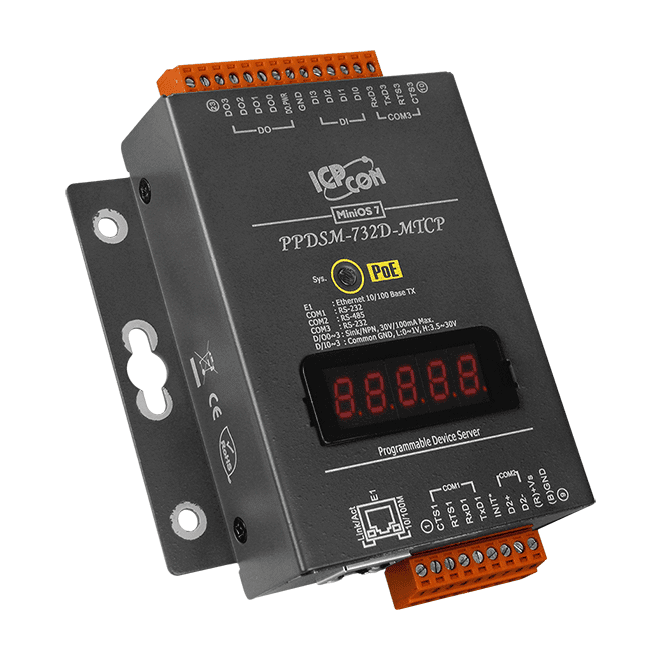 PPDSM-732D-MTCP PoE Serial-to-Ethernet Device Server, 2x RS-232 and 1x RS-485