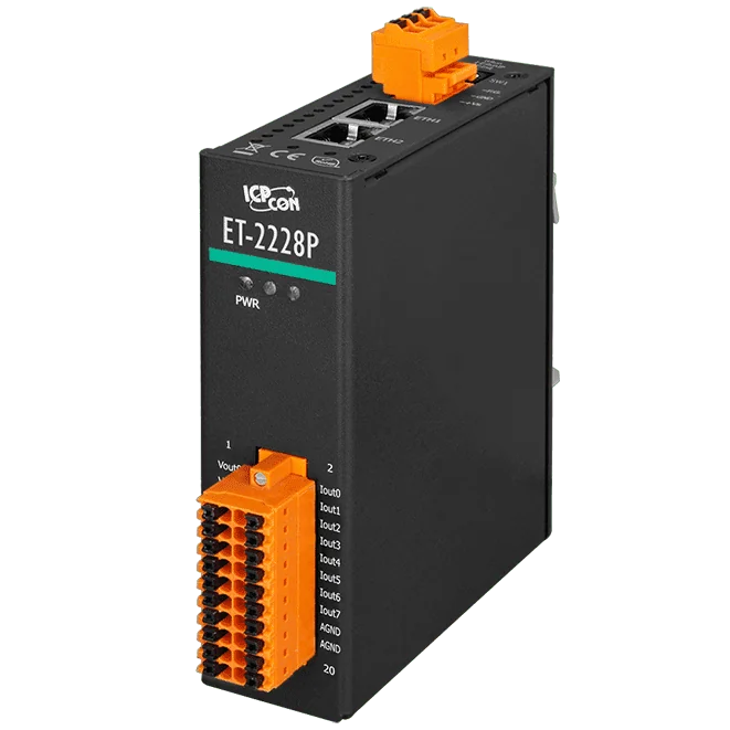 ET-2228P Ethernet I/O Module, 8-ch 16-bit Analog Output with 2-port Switch