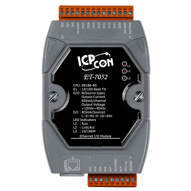 ET-7052 Ethernet I/O Module, 8-ch DI / 8-ch DO with Modbus TCP and UDP