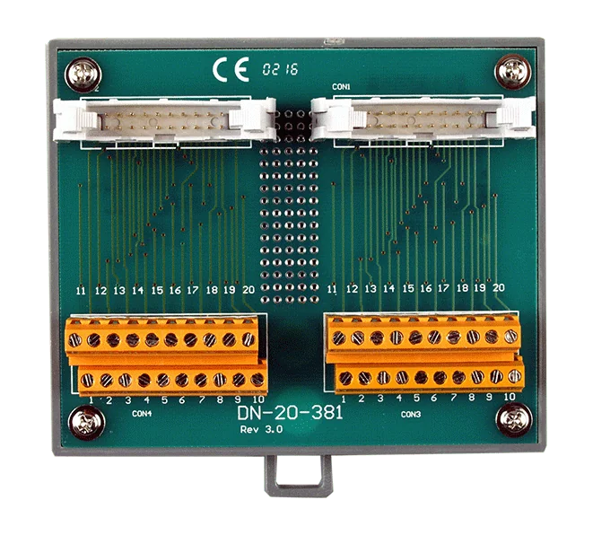 DN-20-381 DIN-Rail Screw Terminal Board, Two 20-pin Header, 3.81 mm Pitch