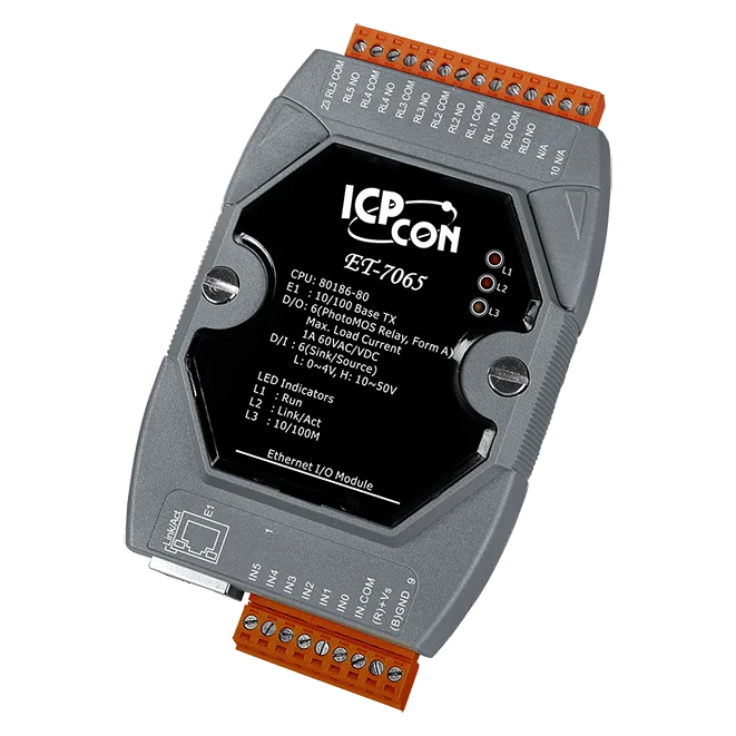 ET-7065 Ethernet I/O Module, 6-ch DI and 6-ch PhotoMOS Relay