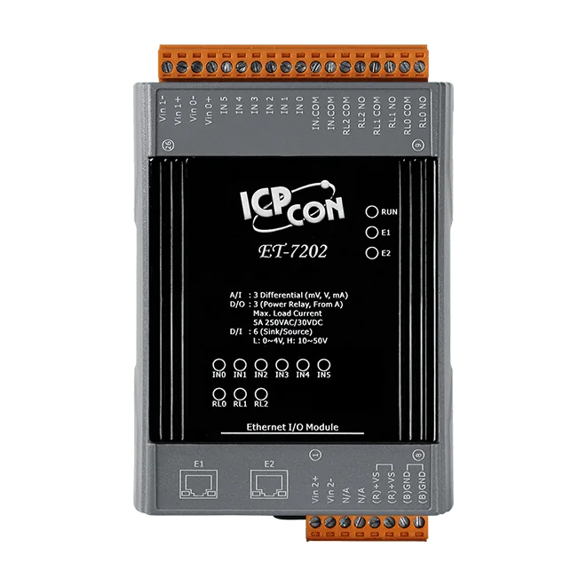 ET-7202 Ethernet I/O Module, 3-ch AI, 6-ch DI, 3-ch Power Relay