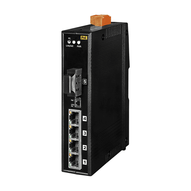 NS-205PFCS-60 Unmanaged PoE Switch, 4-Port PSE + 1 x 100Base-FX Fiber