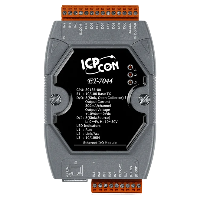 ET-7044 Ethernet I/O Module, 8-ch DI and 8-ch DO, Modbus TCP