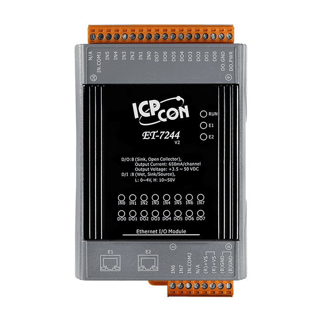 ET-7244 Ethernet I/O Module, 8-ch DI/DO with 2-port Ethernet Switch