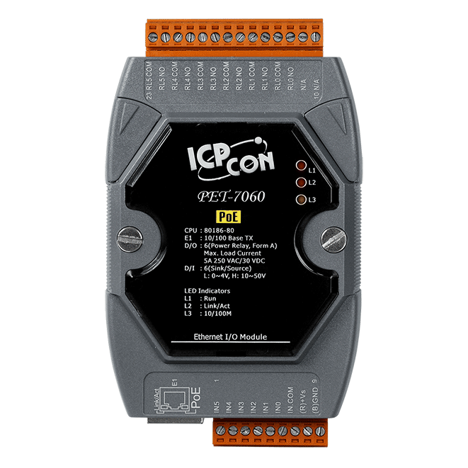 PET-7060 PoE I/O Module, 6-ch DI with Counter and 6-ch Power Relay