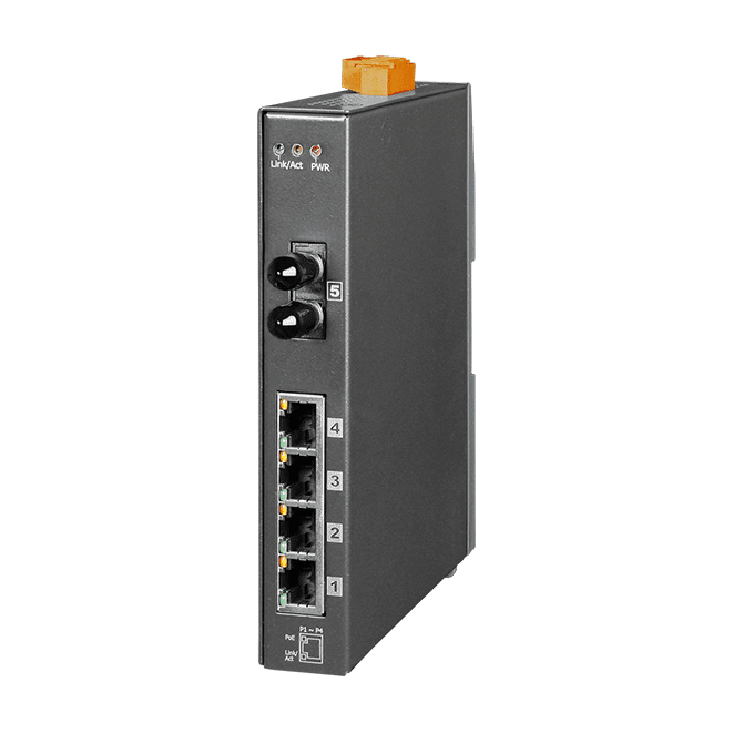 NSM-205PFT-24V Unmanaged PoE Switch, 4-port PSE with 100Base-FX Fibre