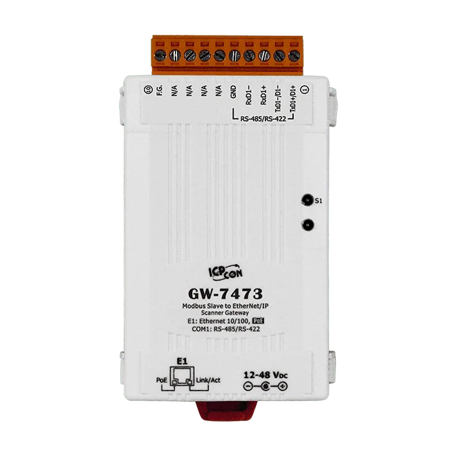 GW-7473 Modbus Slave to EtherNet/IP Scanner Gateway with PoE and RS-422/485