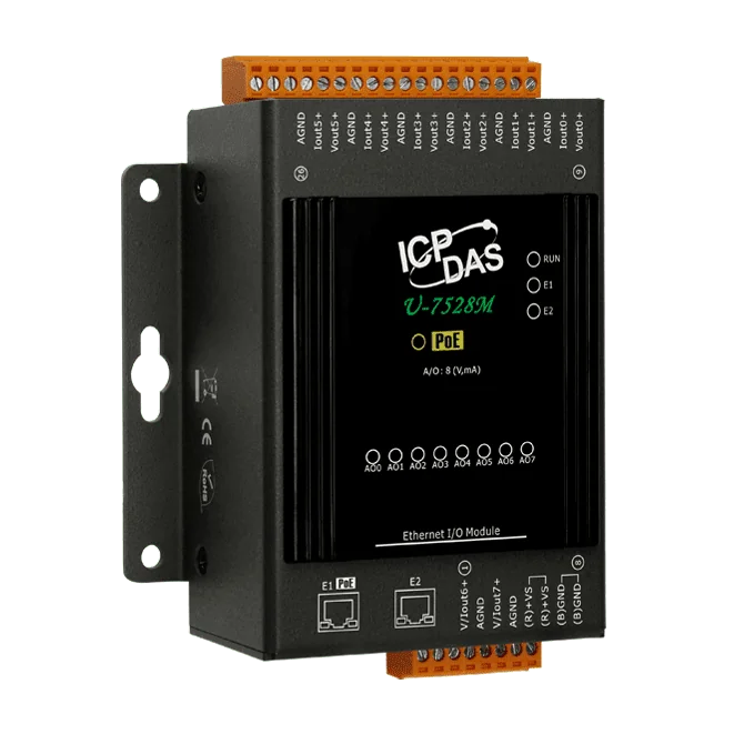 U-7528M OPC UA I/O Module, 8-ch Analog Output, 2-port Ethernet Switch