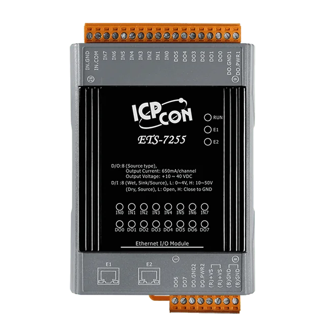 ETS-7255 Ethernet I/O Module with 2-port Switch, 8-ch DI and 8-ch DO