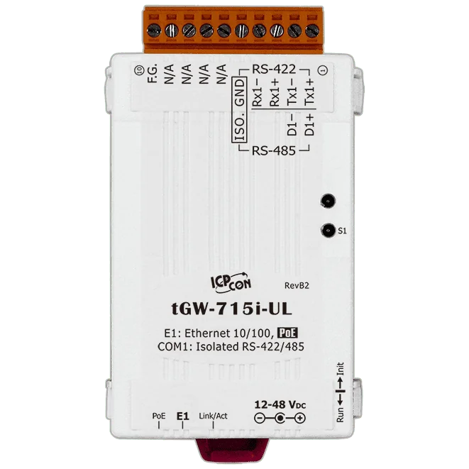 tGW-715i-UL-UTA Modbus TCP to RTU/ASCII Gateway, PoE, Isolated RS-422/485