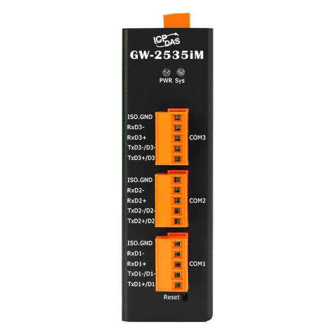 GW-2535iM Modbus TCP to RTU/ASCII Cybersecurity Gateway, 3x RS-422/485