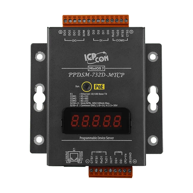 PPDSM-732D-MTCP PoE Serial-to-Ethernet Device Server, 2x RS-232 and 1x RS-485