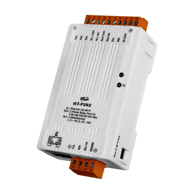 tET-P2R2 Tiny Ethernet I/O Module, 2-ch DI (Wet) and 2-ch Power Relay