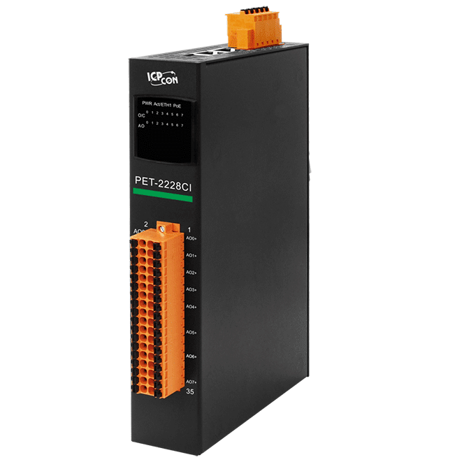 PET-2228CI PoE I/O Module, 8-ch Analog Output with 2-port Ethernet Switch