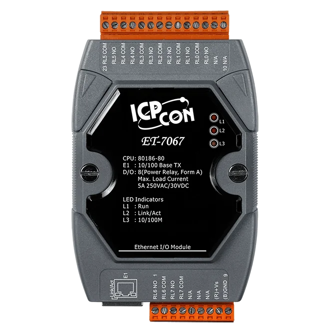 ET-7067 Ethernet I/O Module, 8-ch Power Relay Output, Modbus TCP