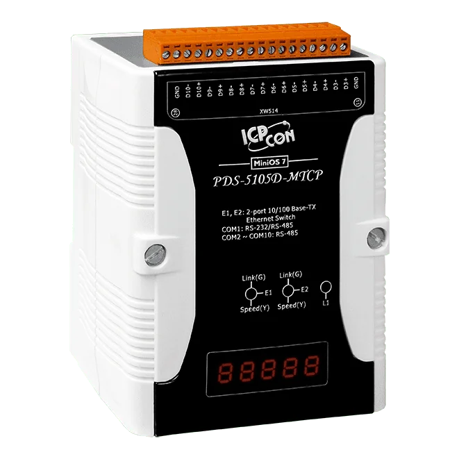 PDS-5105D-MTCP Serial-to-Ethernet Device Server, 10x RS-485, Modbus TCP Gateway