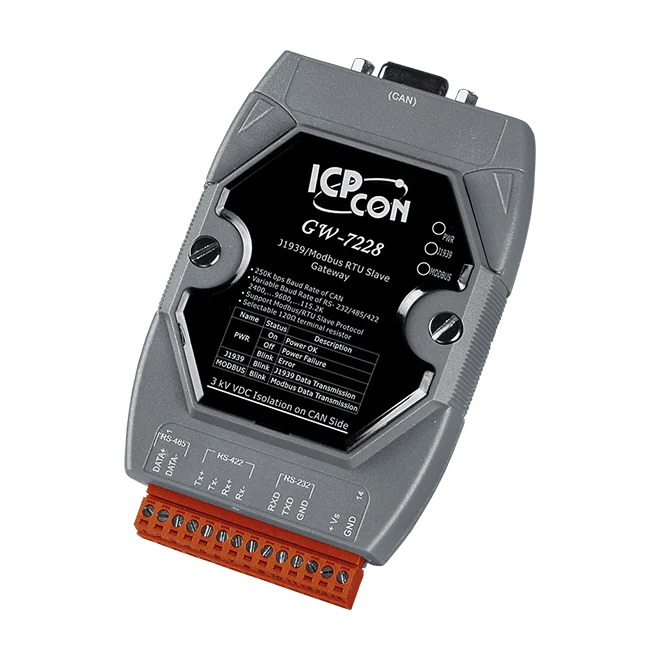 GW-7228-G J1939 to Modbus RTU Slave Gateway, CA-0910 Cable Included