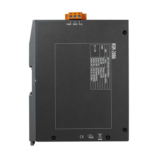 NSM-208A Unmanaged 8-Port Industrial 10/100 Mbps Ethernet Switch, Metal Case