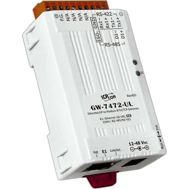 GW-7472-UL EtherNet/IP to Modbus RTU/TCP Gateway, PoE, 1 RS-422/485