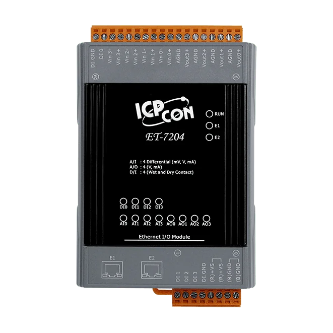 ET-7204 Ethernet I/O Module, 4-ch AI/AO/DI with 2-port Switch