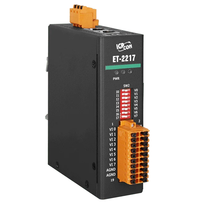 ET-2217 Ethernet I/O Module with 2-Port Switch, 8/16-ch Analog Input