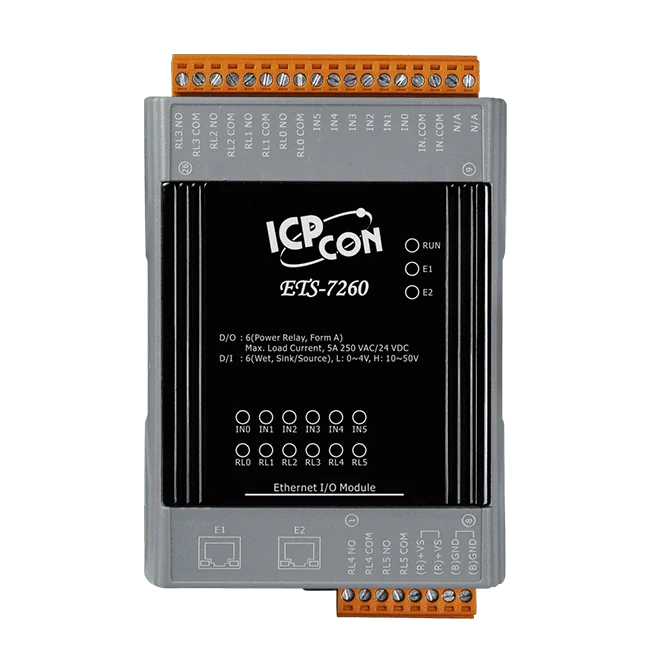 ETS-7260 Ethernet I/O Module, 6-ch DI and 6-ch Power Relay Output