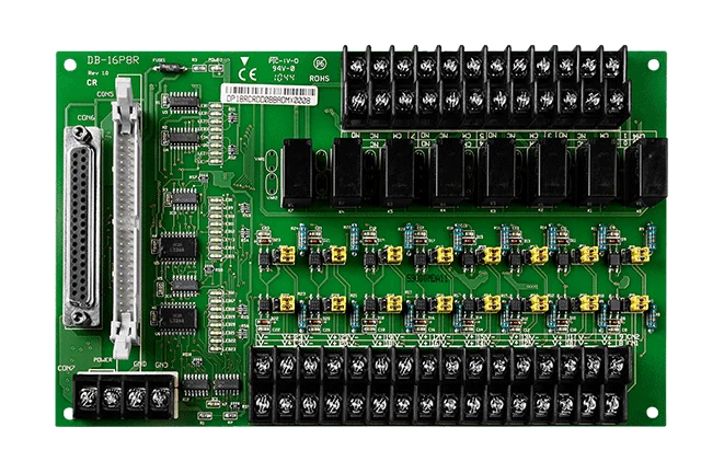 DB-16P8R/D/DIN Daughter Board, 16-ch Isolated Input & 8-ch Relay, DIN-Rail