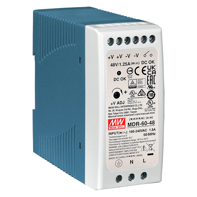 MDR-60-48 DIN-Rail Power Supply, 85~264 VAC to 48 VDC/1.25 A, 60 W