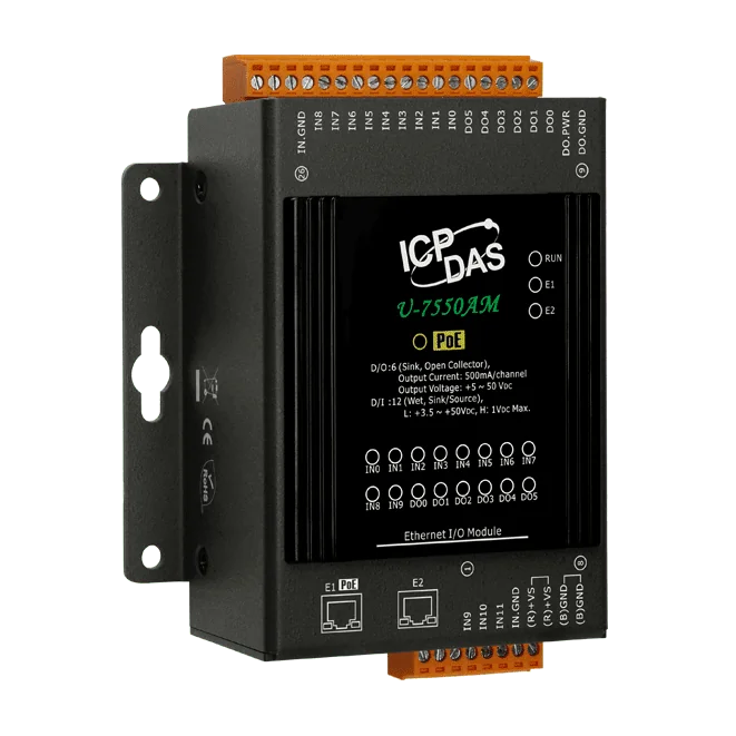 U-7550AM OPC UA I/O Module, 12-ch DI, 6-ch DO, 2-port Ethernet Switch